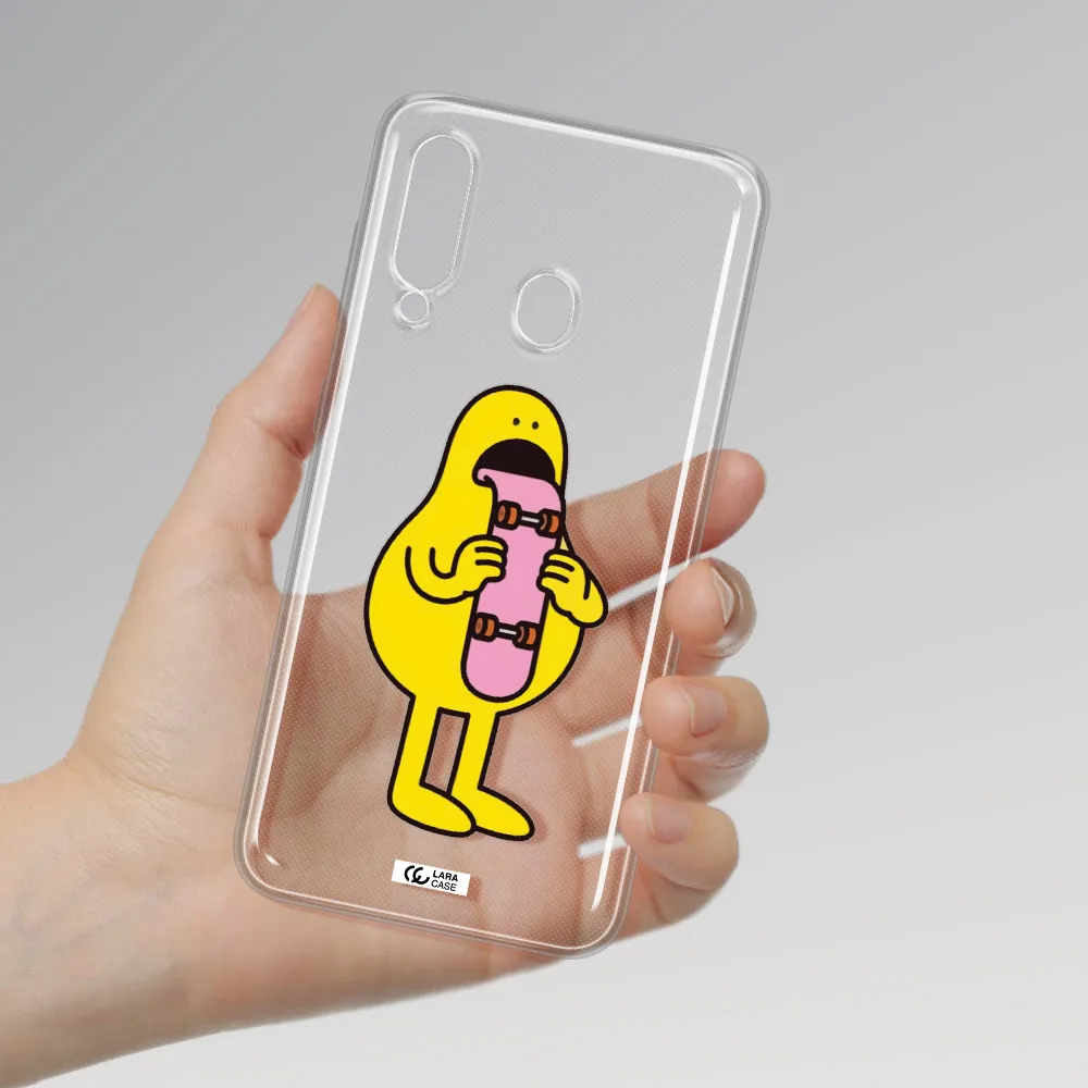 a cartoon character holding a skateboard Samsung A60 Clear TPU Case