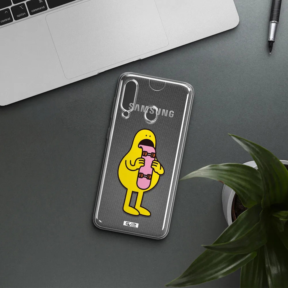 a cartoon character holding a skateboard Samsung A60 Clear TPU Case
