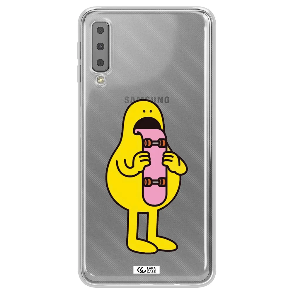 a cartoon character holding a skateboard Samsung A7 2018 Clear TPU Case