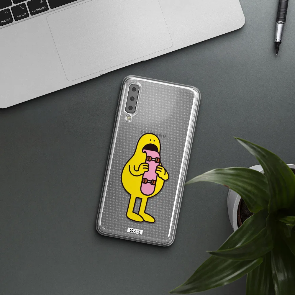 a cartoon character holding a skateboard Samsung A7 2018 Clear TPU Case