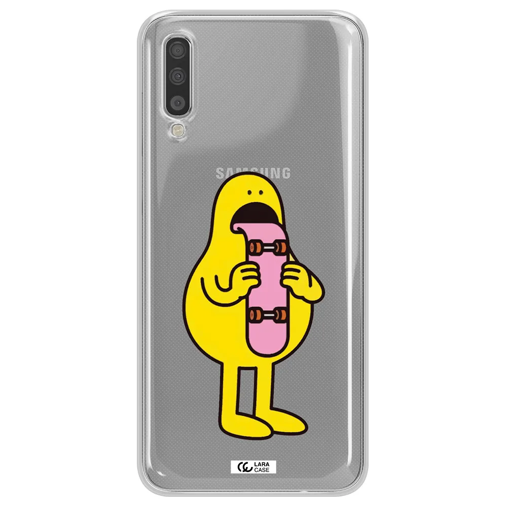 a cartoon character holding a skateboard Samsung A70 Clear TPU Case