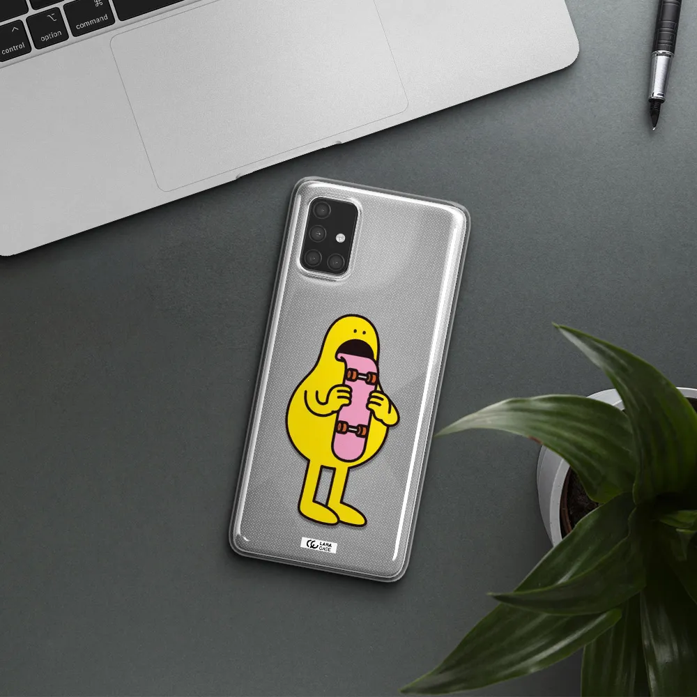 a cartoon character holding a skateboard Samsung A71 Clear TPU Case