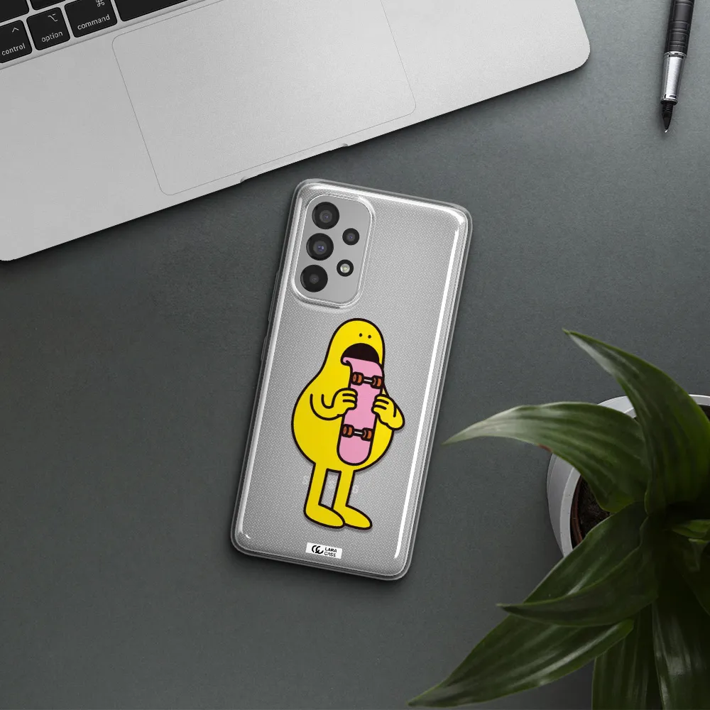 a cartoon character holding a skateboard Samsung A73 Clear TPU Case