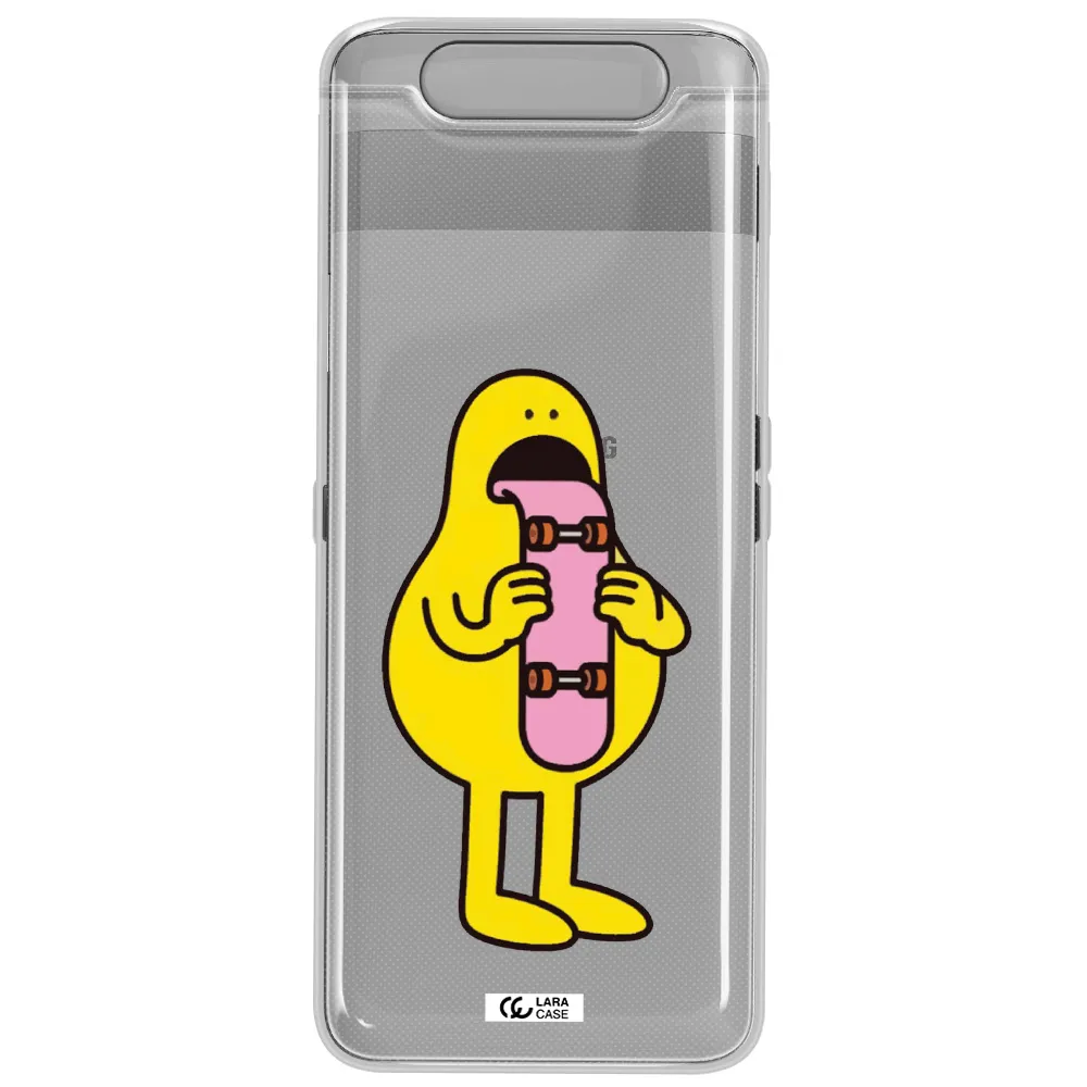 a cartoon character holding a skateboard Samsung A80 Clear TPU Case