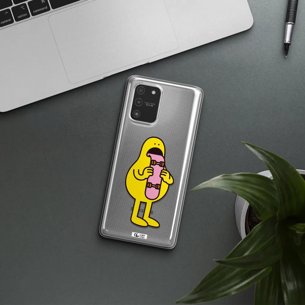 a cartoon character holding a skateboard Samsung A91 Clear TPU Case
