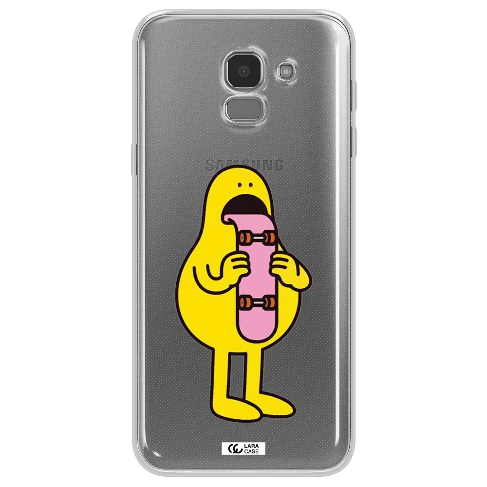 a cartoon character holding a skateboard Samsung J6 Clear TPU Case