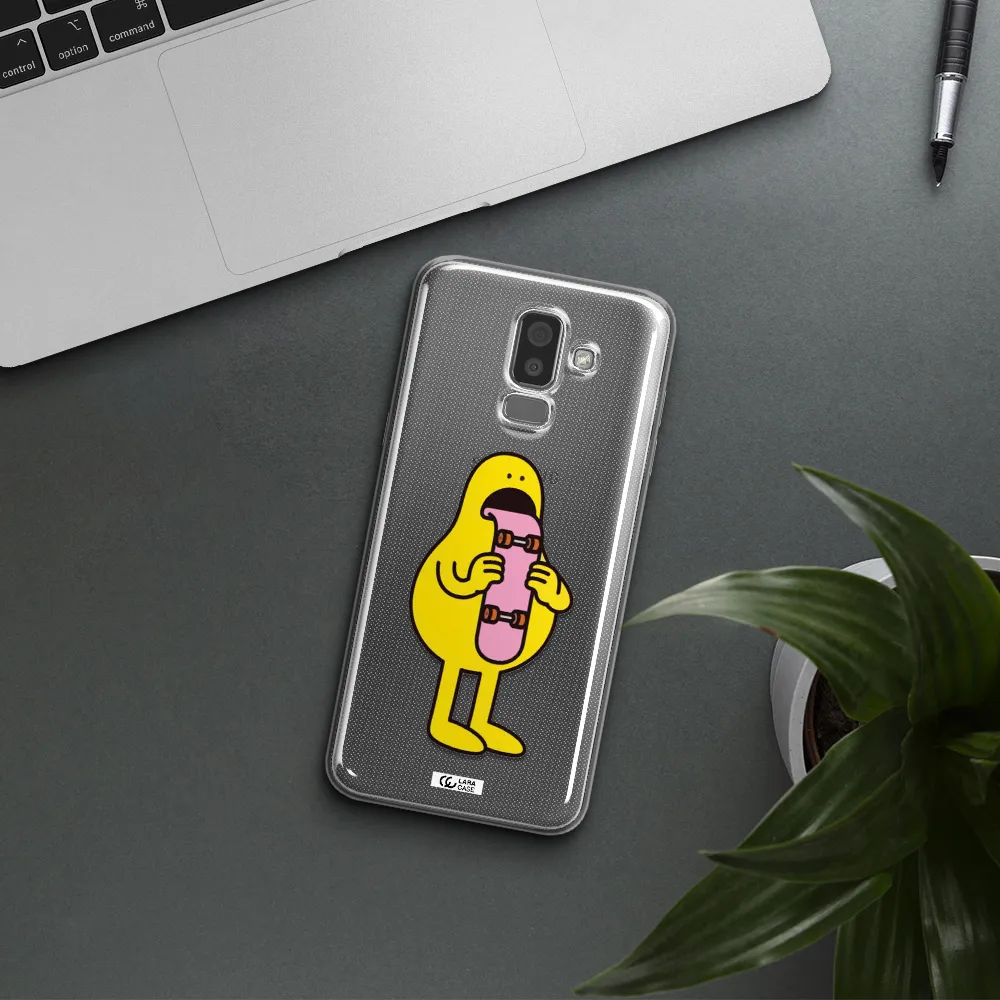 a cartoon character holding a skateboard Samsung J8 Clear TPU Case