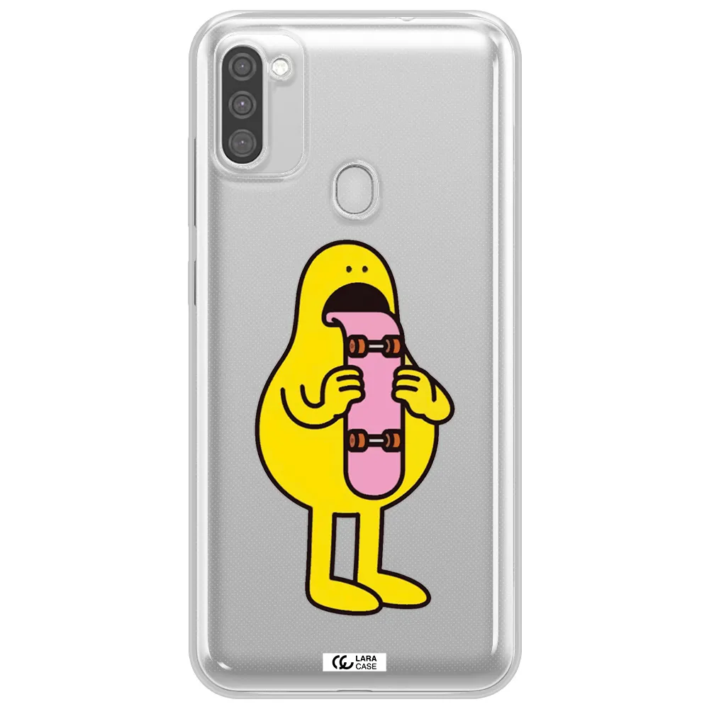 a cartoon character holding a skateboard Samsung M11 Clear TPU Case