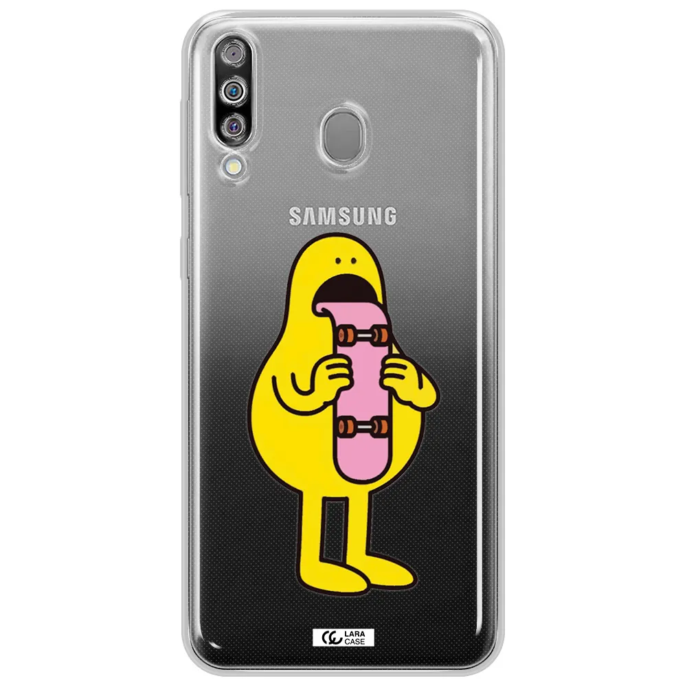 a cartoon character holding a skateboard Samsung M30 Clear TPU Case