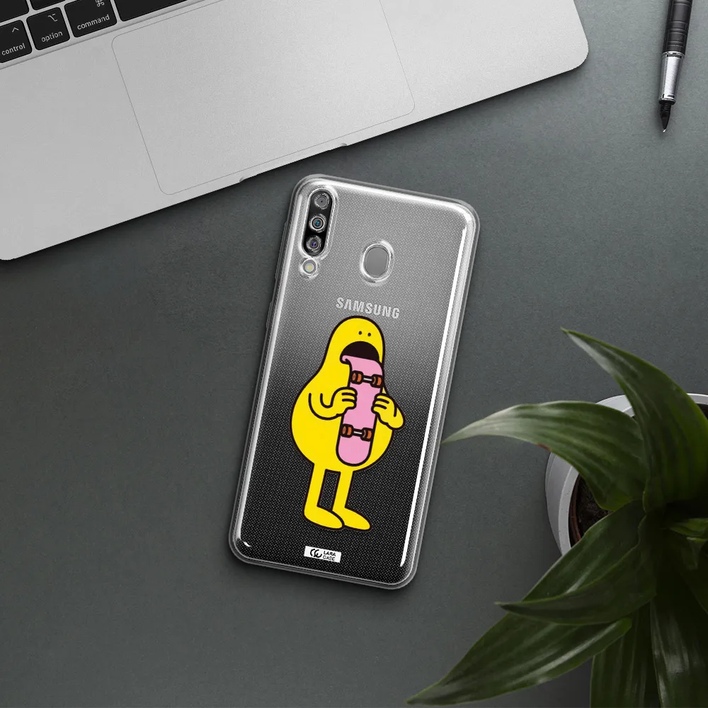a cartoon character holding a skateboard Samsung M30 Clear TPU Case