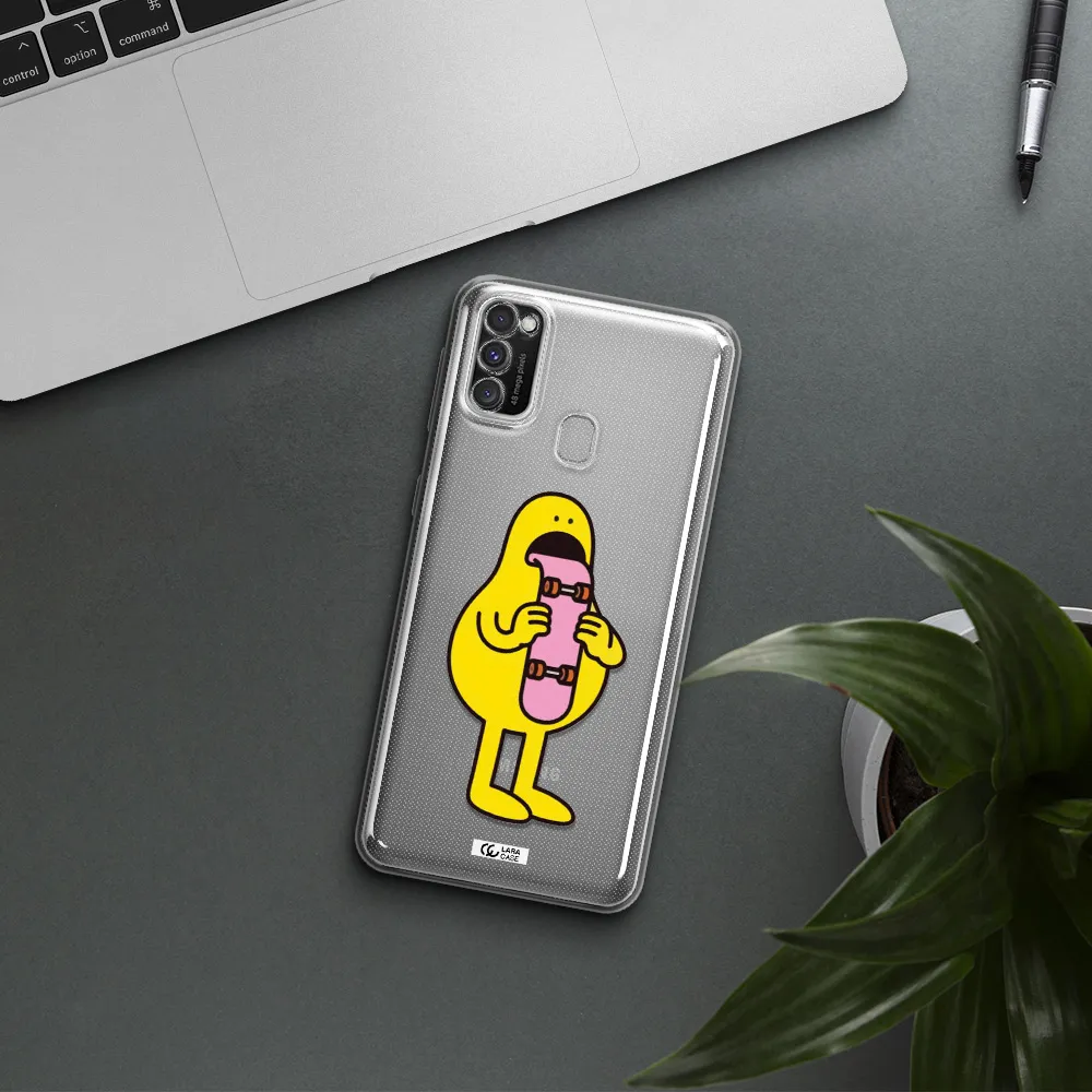 a cartoon character holding a skateboard Samsung M30S Clear TPU Case