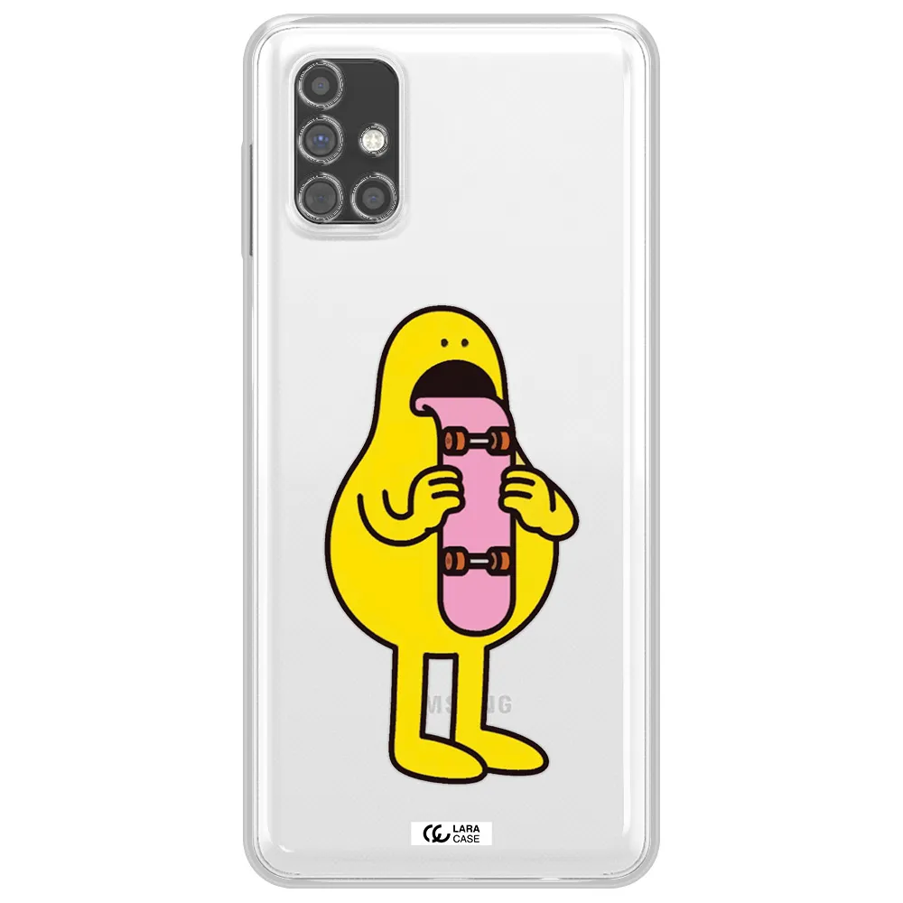 a cartoon character holding a skateboard Samsung M31S Clear TPU Case