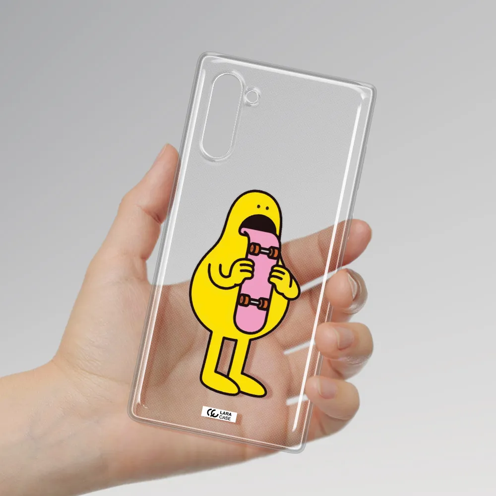 a cartoon character holding a skateboard Samsung Note 10 Clear TPU Case