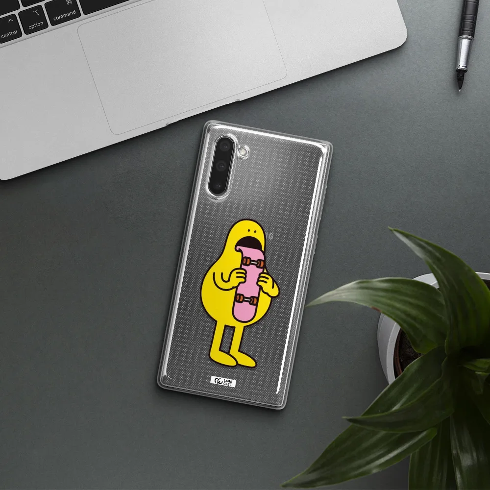 a cartoon character holding a skateboard Samsung Note 10 Clear TPU Case