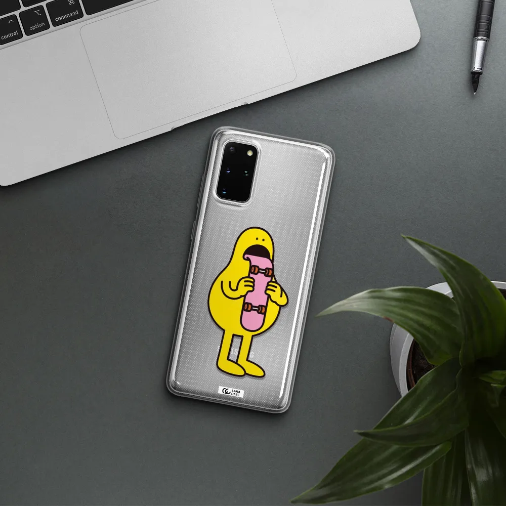 a cartoon character holding a skateboard Samsung S 20 Plus Clear TPU Case