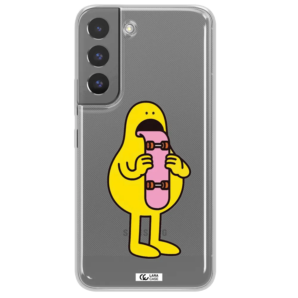 a cartoon character holding a skateboard Samsung S 22 Clear TPU Case