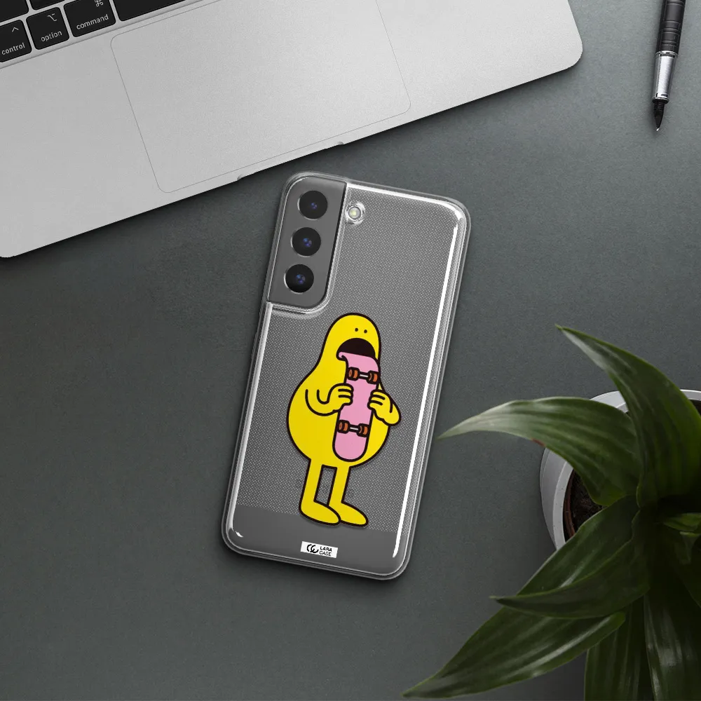 a cartoon character holding a skateboard Samsung S 22 Clear TPU Case