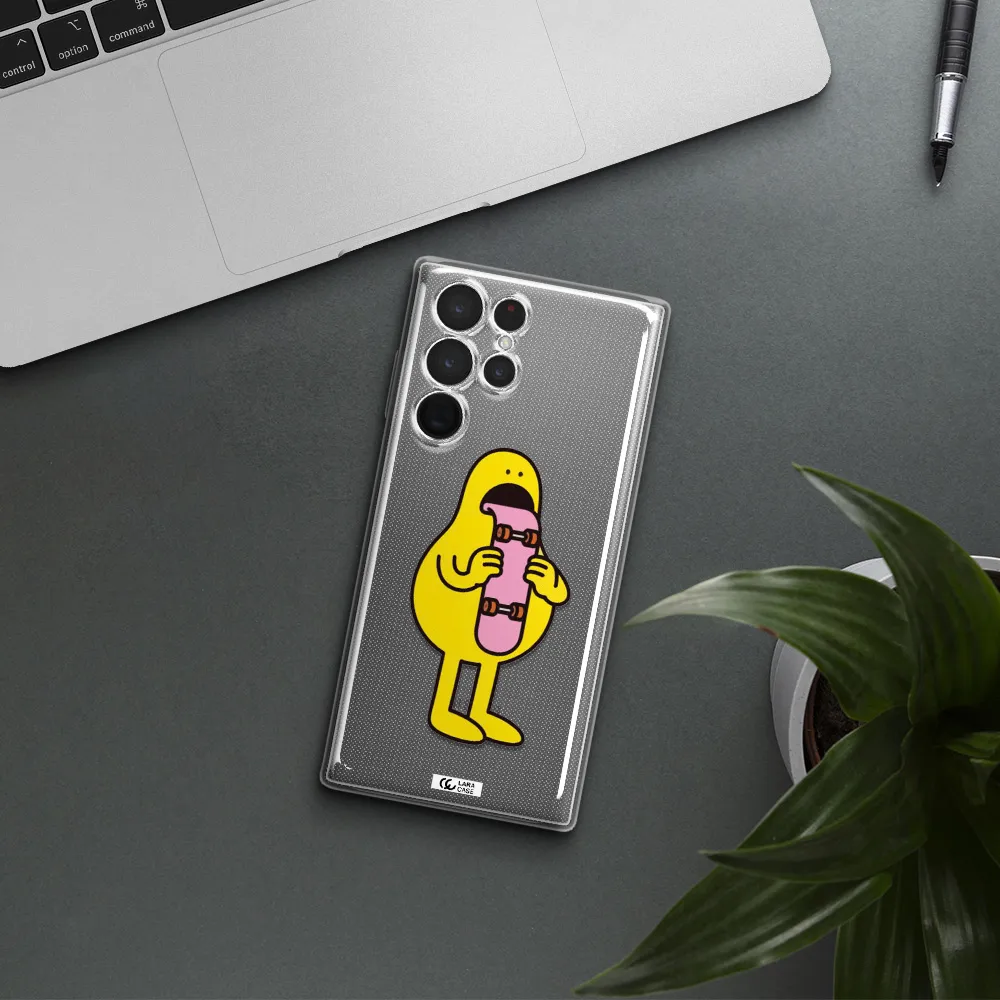 a cartoon character holding a skateboard Samsung S 22 Ultra Clear TPU Case
