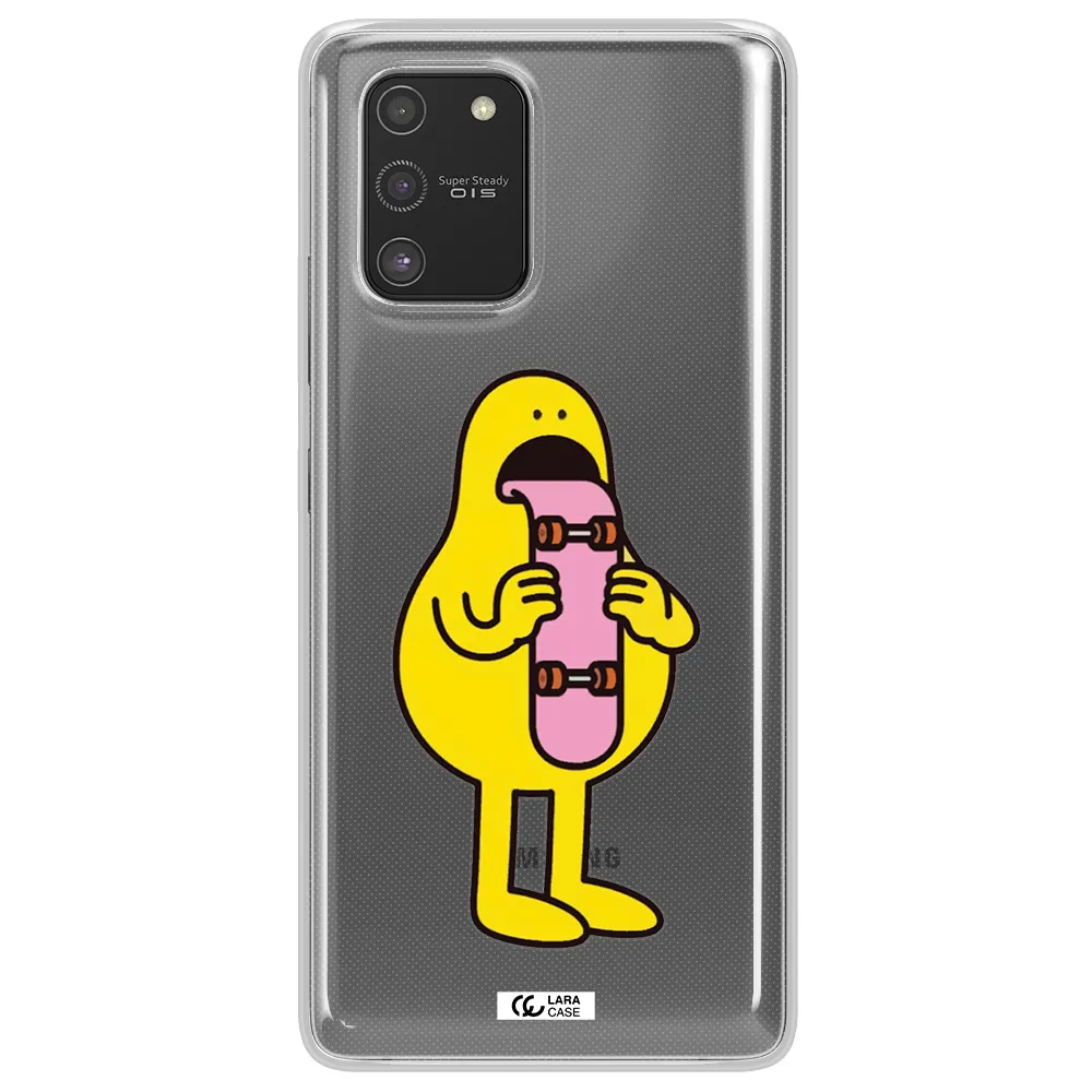 a cartoon character holding a skateboard Samsung S10 Lite Clear TPU Case