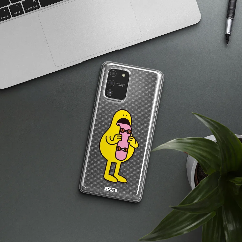 a cartoon character holding a skateboard Samsung S10 Lite Clear TPU Case