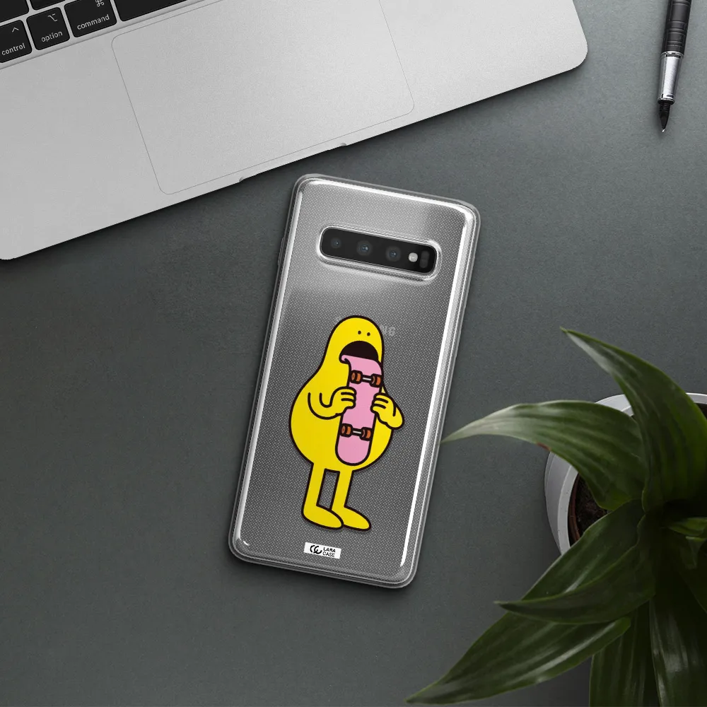 a cartoon character holding a skateboard Samsung S10 Plus Clear TPU Case