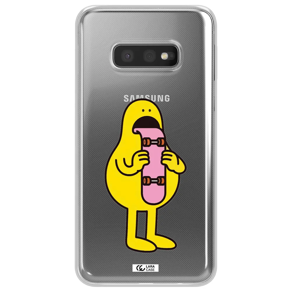 a cartoon character holding a skateboard Samsung S10e Clear TPU Case