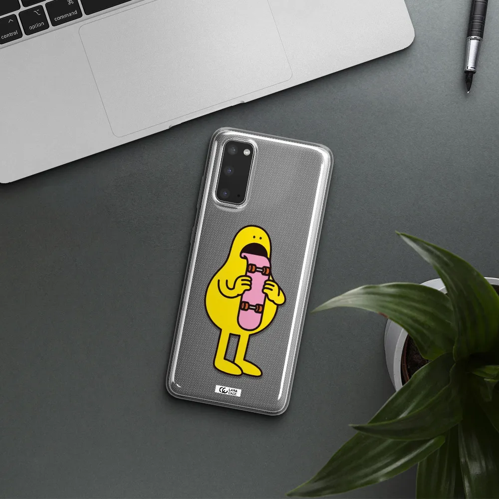 a cartoon character holding a skateboard Samsung S20 Clear TPU Case