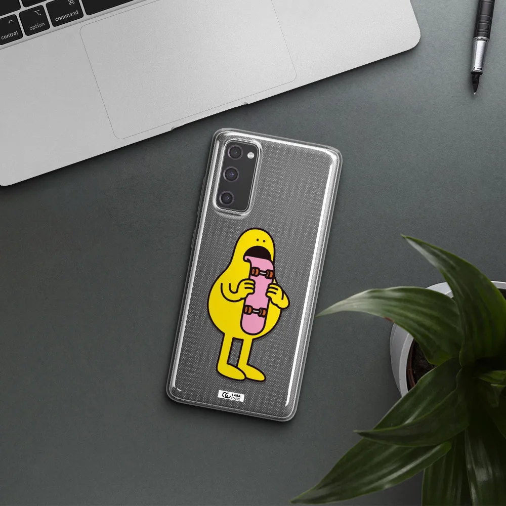 a cartoon character holding a skateboard Samsung S20 Fe Clear TPU Case