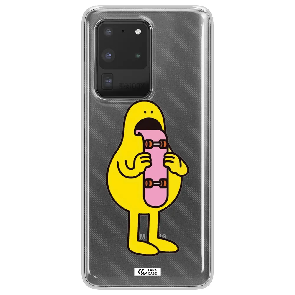 a cartoon character holding a skateboard Samsung S20 Ultra Clear TPU Case