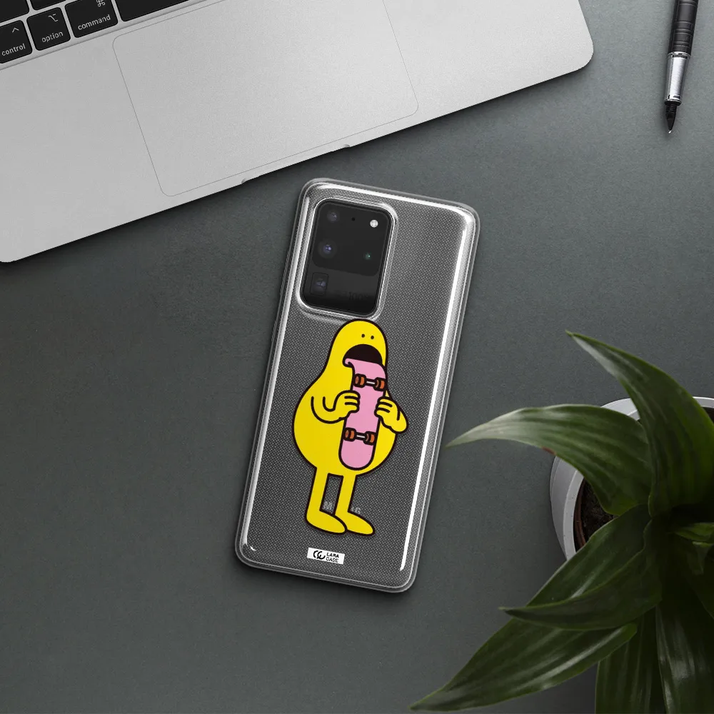 a cartoon character holding a skateboard Samsung S20 Ultra Clear TPU Case