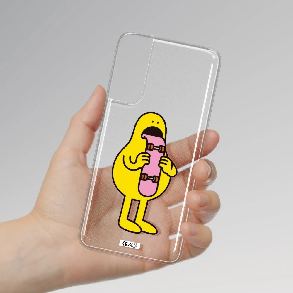 a cartoon character holding a skateboard Samsung S21 Clear TPU Case