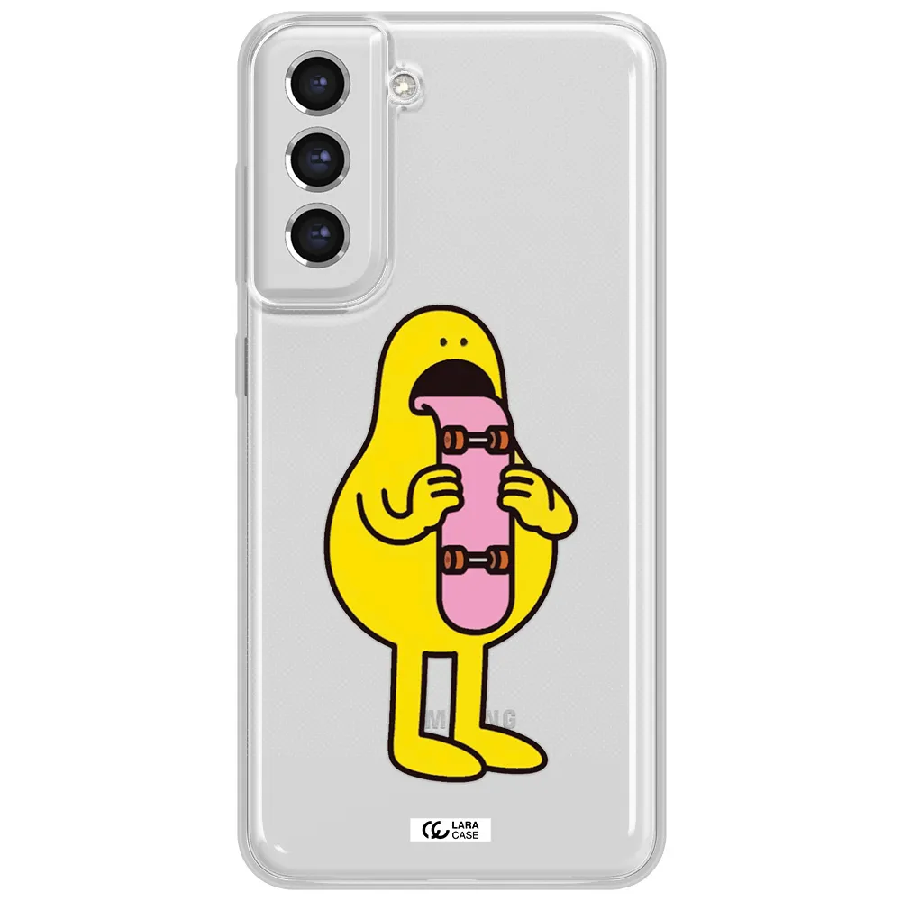 A Cartoon Character Holding A Skateboard Samsung S21 Fe Clear Tpu Case