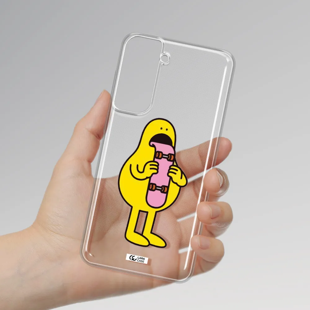 A Cartoon Character Holding A Skateboard Samsung S21 Fe Clear Tpu Case