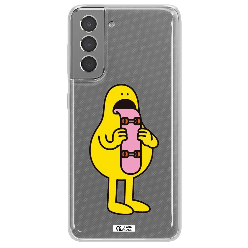 a cartoon character holding a skateboard Samsung S21 Plus Clear TPU Case