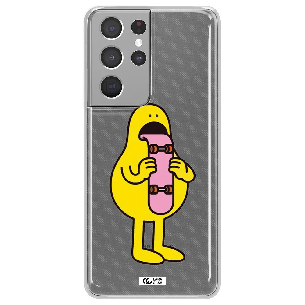a cartoon character holding a skateboard Samsung S21 Ultra Clear TPU Case