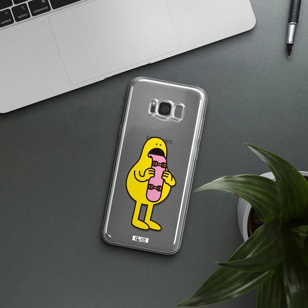 a cartoon character holding a skateboard Samsung S8 Clear TPU Case