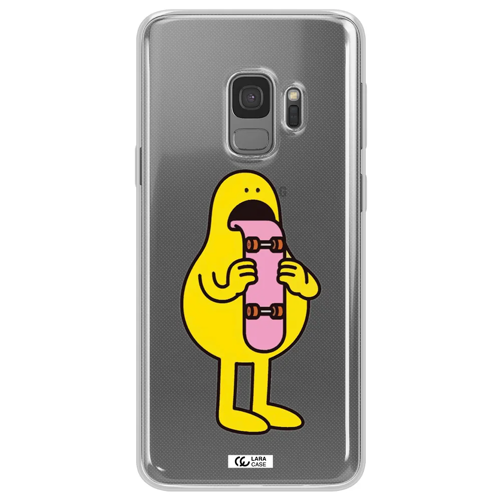 a cartoon character holding a skateboard Samsung S9 Clear TPU Case