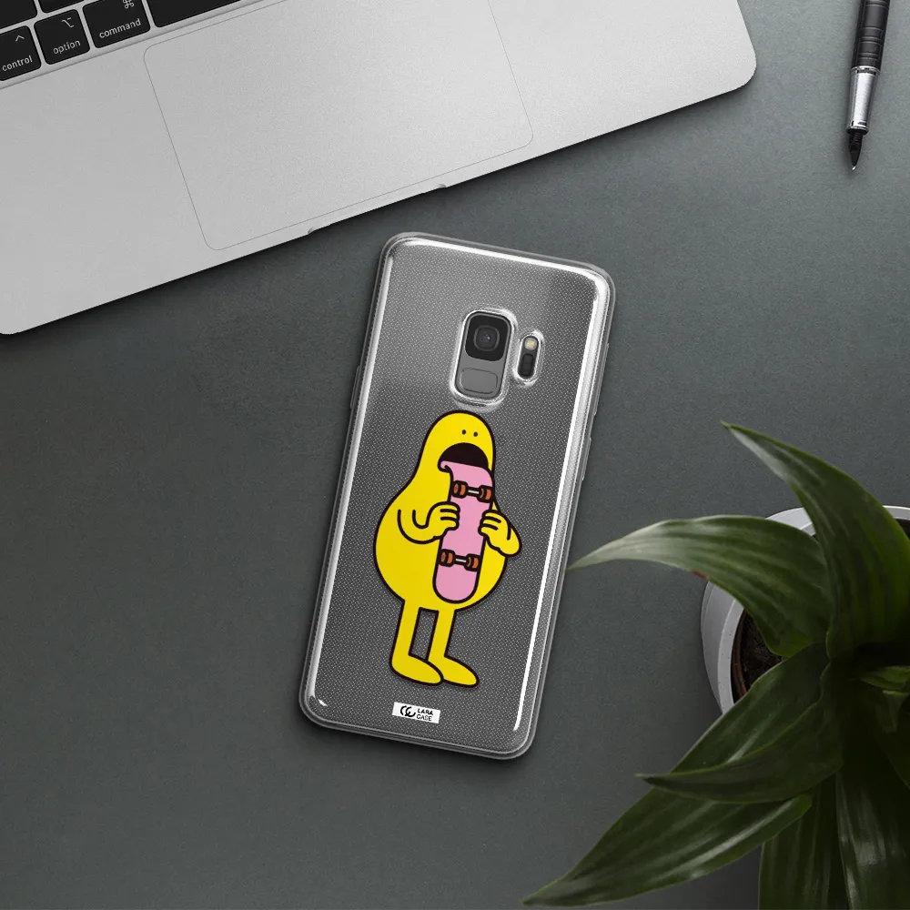a cartoon character holding a skateboard Samsung S9 Clear TPU Case