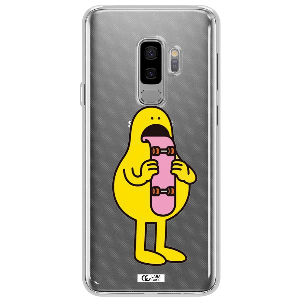 a cartoon character holding a skateboard Samsung S9 Plus Clear TPU Case