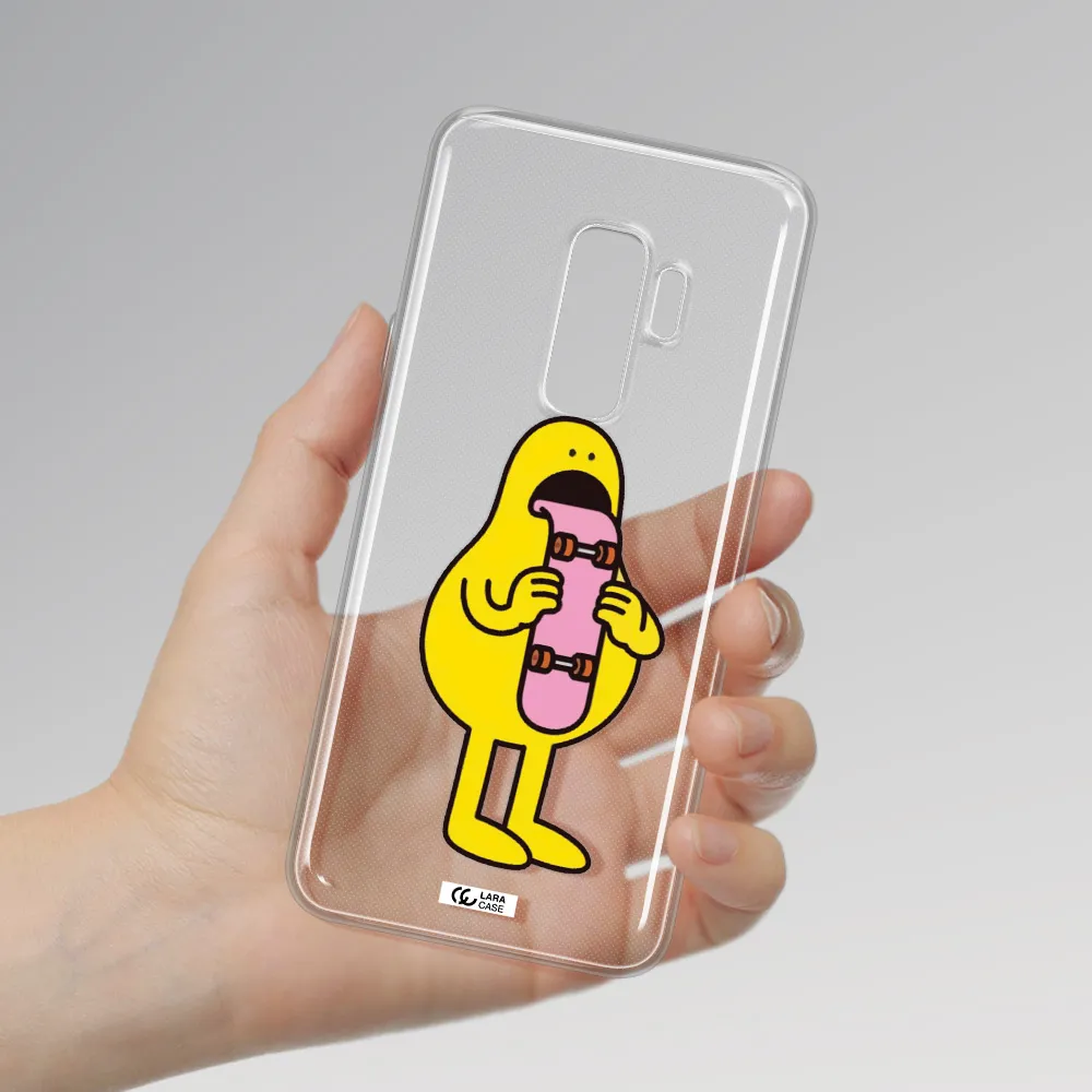 a cartoon character holding a skateboard Samsung S9 Plus Clear TPU Case