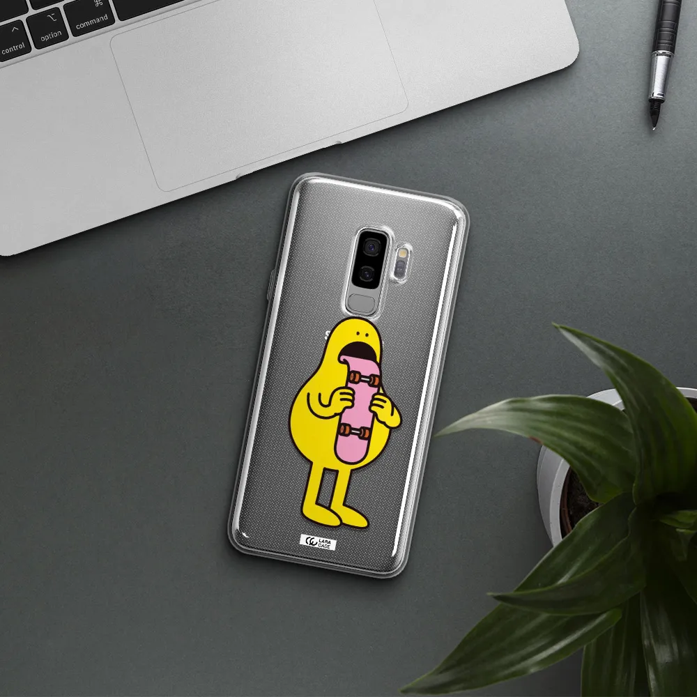 a cartoon character holding a skateboard Samsung S9 Plus Clear TPU Case