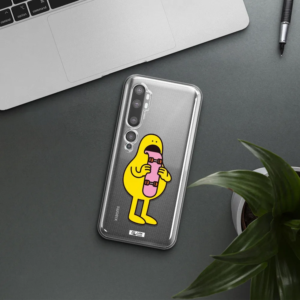 a cartoon character holding a skateboard Xiaomi Mi Note 10 Clear TPU Case