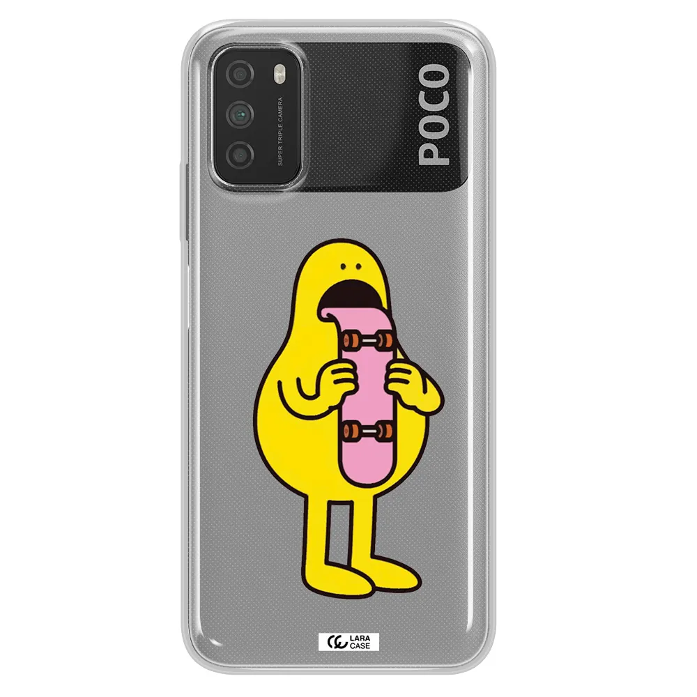 a cartoon character holding a skateboard Xiaomi Poco M3 Clear TPU Case