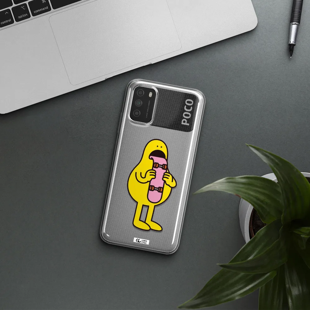 a cartoon character holding a skateboard Xiaomi Poco M3 Clear TPU Case