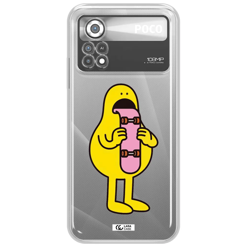 a cartoon character holding a skateboard Xiaomi Poco X4 Pro Clear TPU Case