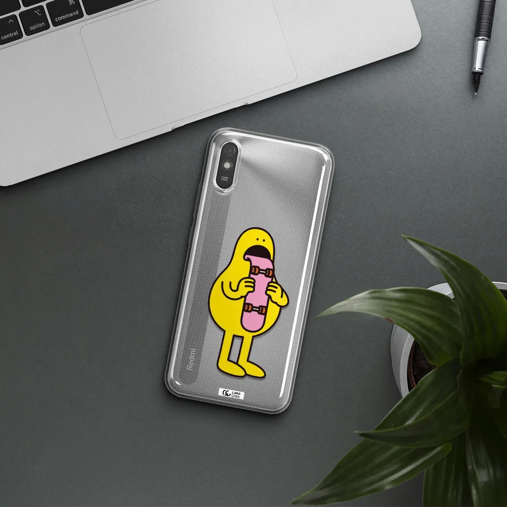 a cartoon character holding a skateboard Xiaomi Redmi 9A Clear TPU Case