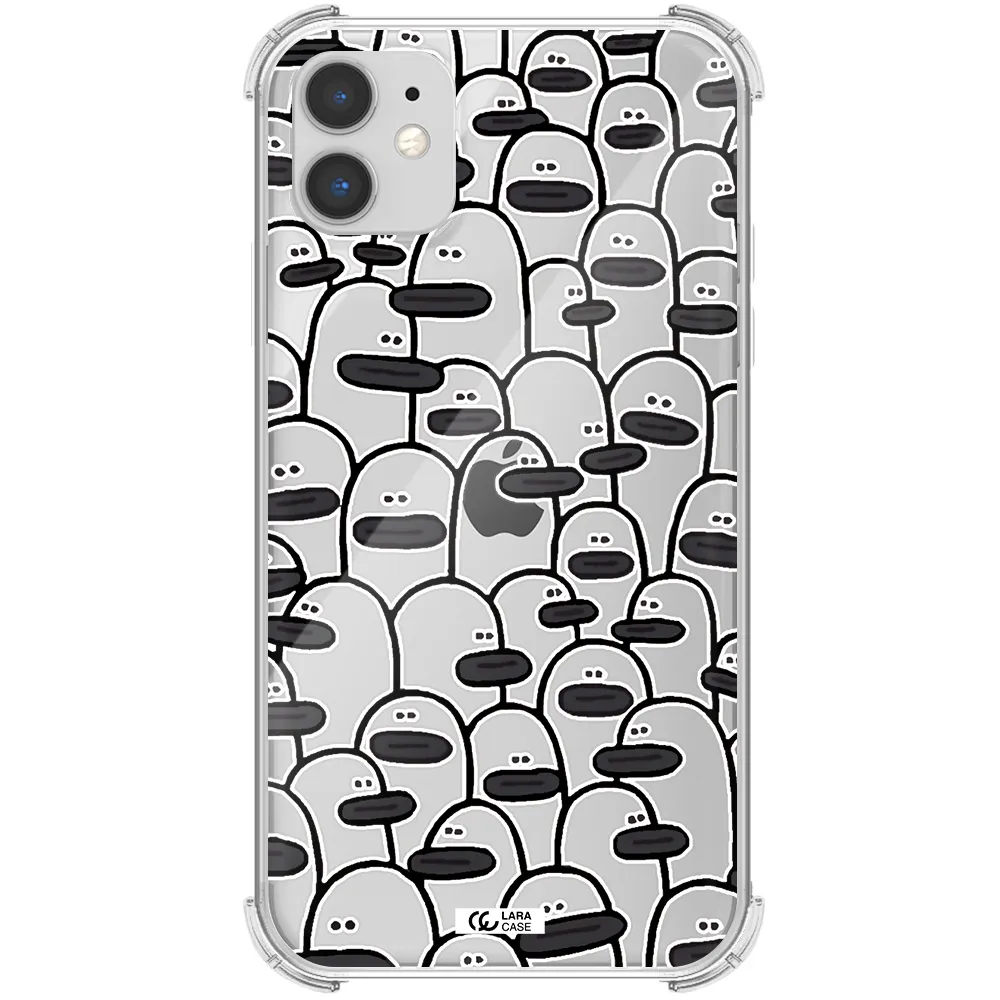 a group of white and black cartoon characters Apple iPhone 11 Clear PC Case