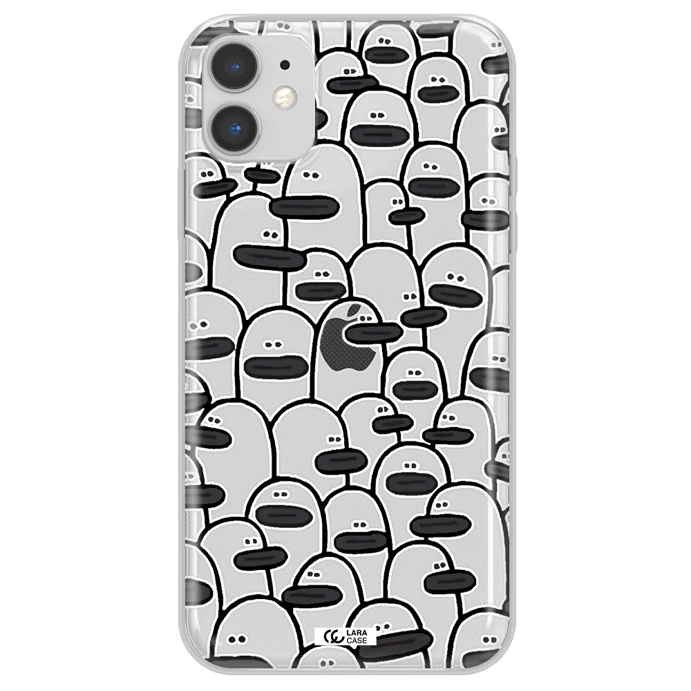 a group of white and black cartoon characters Apple iPhone 11 Clear TPU Case