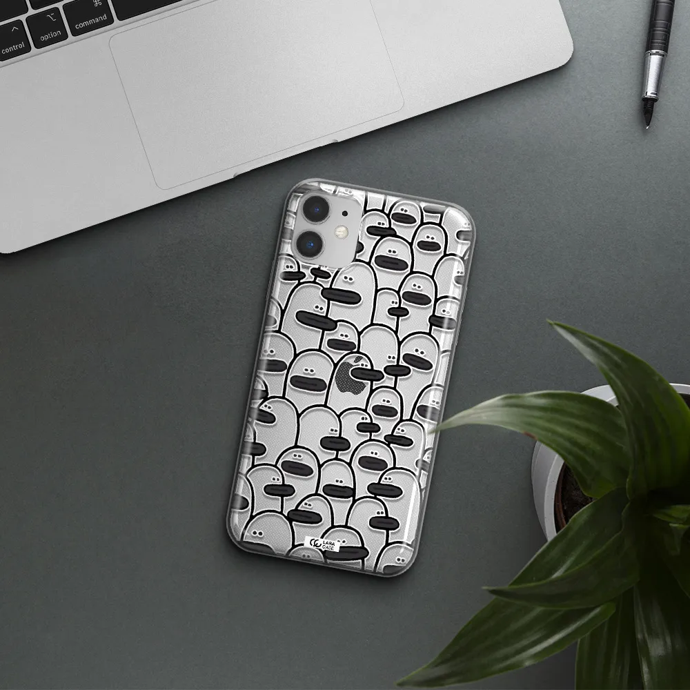 a group of white and black cartoon characters Apple iPhone 11 Clear TPU Case