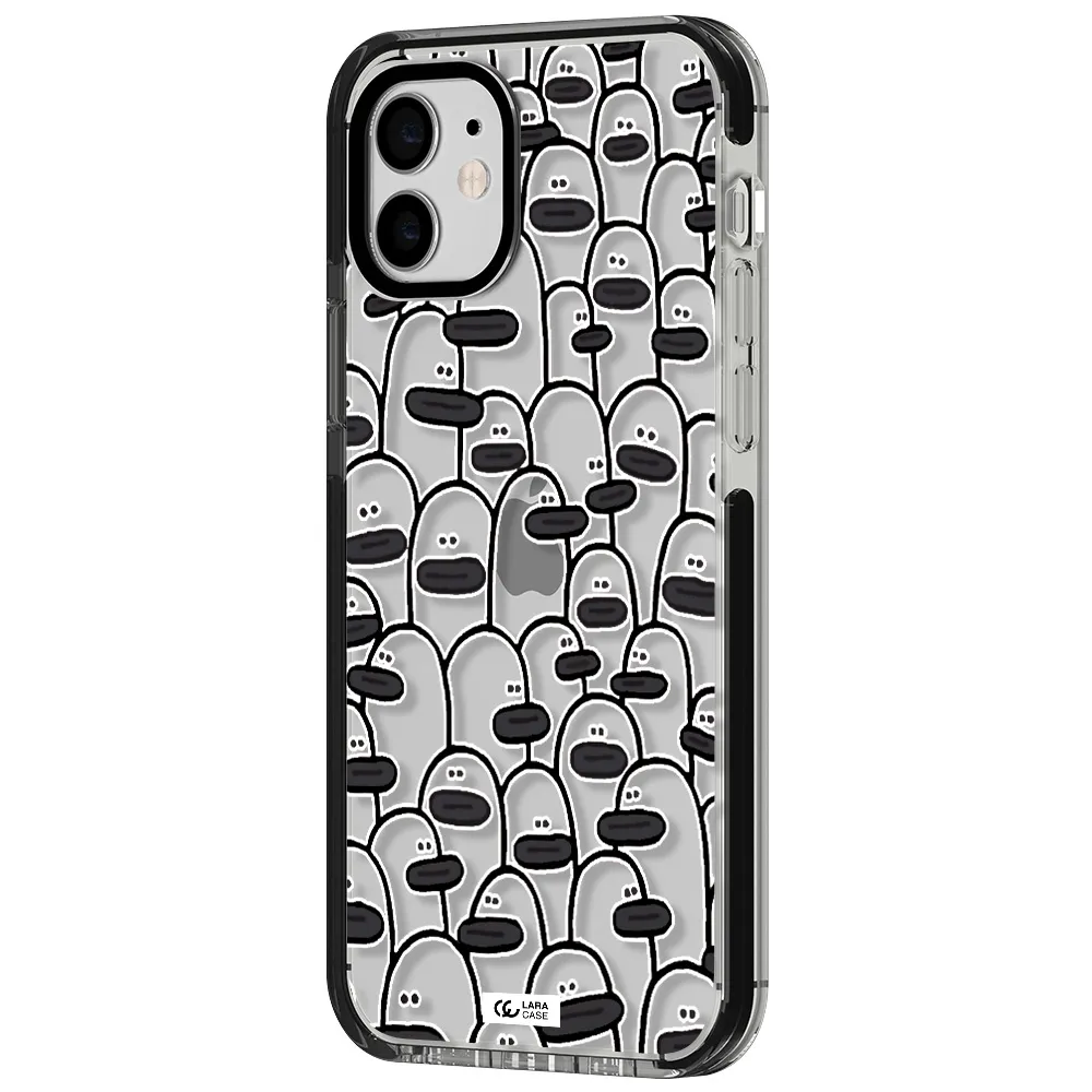 a group of white and black cartoon characters Apple iPhone 11 impact black border Case